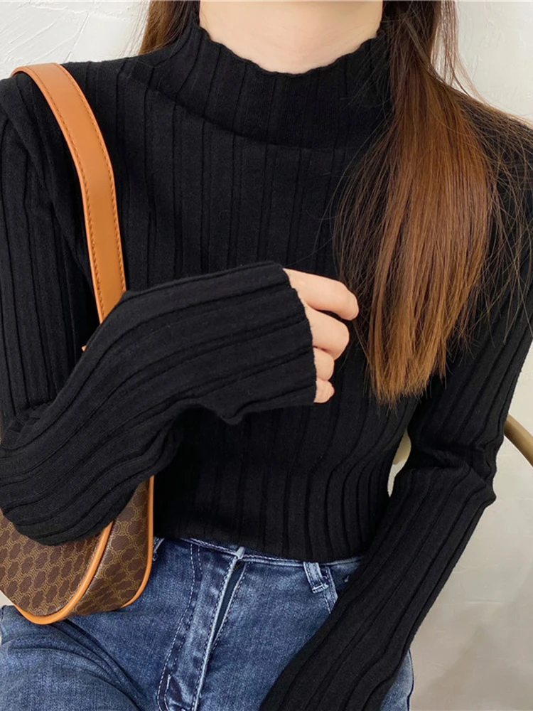 Autumn Winter Knitted Ribbed Turtleneck Sweater Women Clothes 2025 Long Sleeve Slim Basic Pullover Woman Sweaters Solid Tops - Image 3