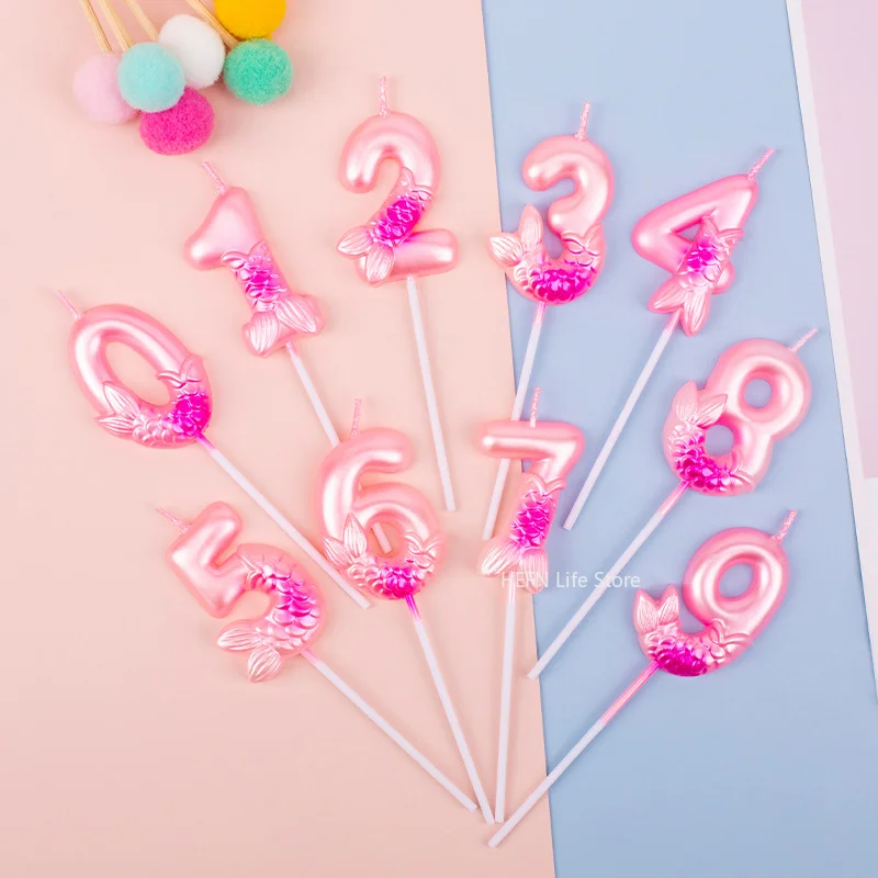 1Pc Pink Mermaid Tail Birthday Digital Candle Used For Weddings Parties Anniversaries