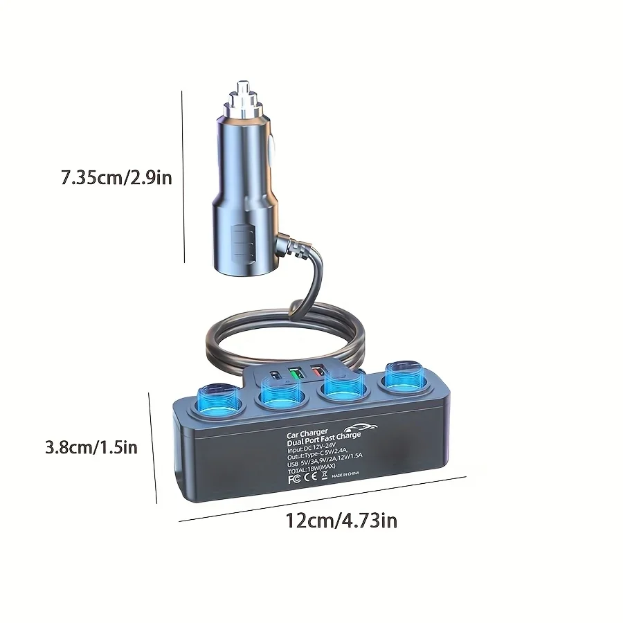 Car Charger Adapter 4 Ports QC3.0 PD