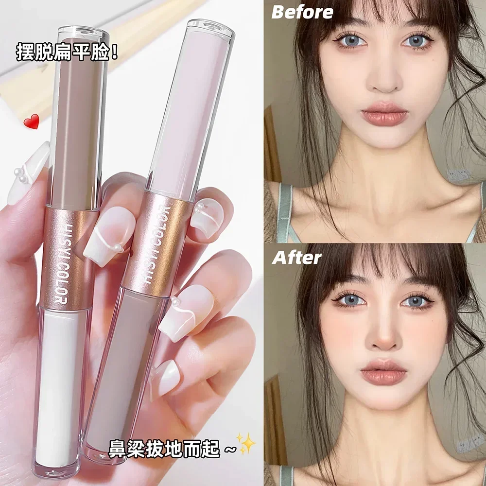 Dual-End Liquid Highlighter Pen Skin Brightening & Contouring Stick Natural Contour Long-Lasting Waterproof