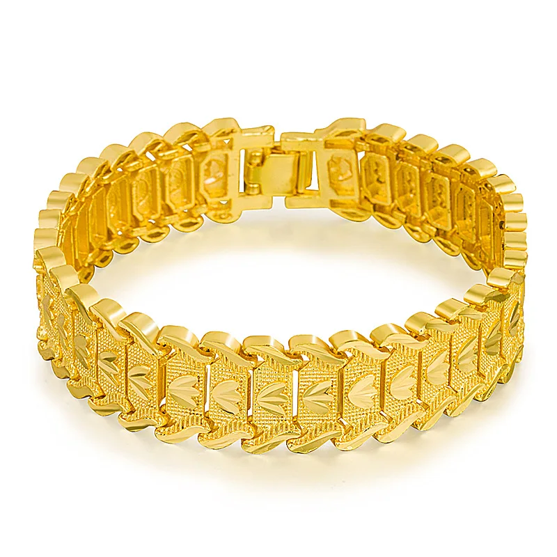 24K Gold Men Wide Version Bracelet 21cm Retro Fashion European Coin Gold-plated Jewelry Copper Plating Watch Chain For Fashion Bracelet Fashion Jewelry