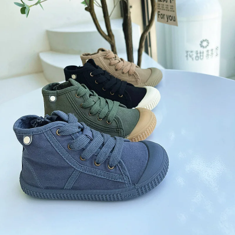 Children's Canvas Shoes 2025 Spring Autumn Water Washed Low Top Casual Soft Sole Breathable Boys' Sandal Girls' High Top Shoes 6