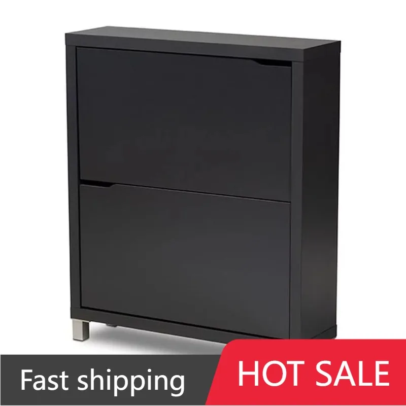 

Baxton Studio Simms Modern and Contemporary Dark Grey Finished Wood Shoe Storage Cabinet with 4 Fold-out Racks