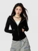 Slim and thin sweet and cool versatile hooded short sweater solid color American basic casual jacket women's autumn 3