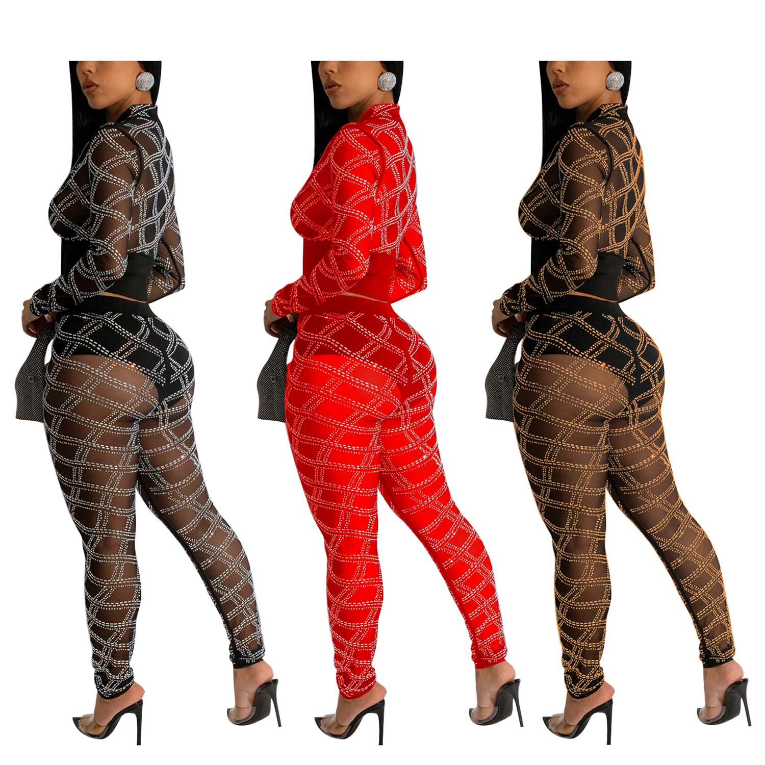 2023 Sexy Mesh Women Set Club Sets for Women 2 Pieces Pant Sets Groups of Pant Woman Clothing Suit y2k New two piece set F0072