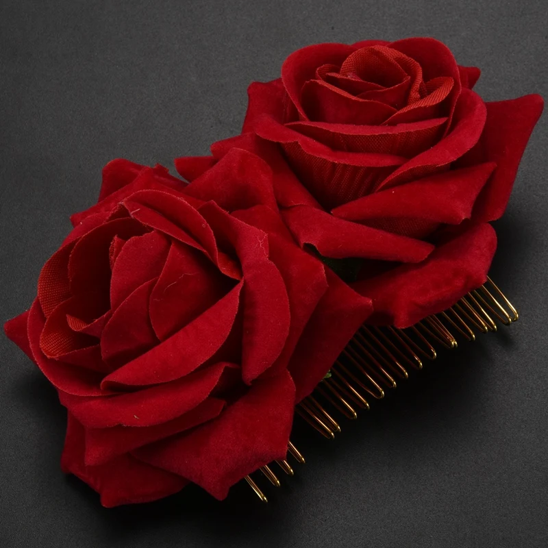 Rose Flower Hair Clip Slide Flamenco Dancer Pin Flower Brooch Lady Hair Styling Clip Accessories
