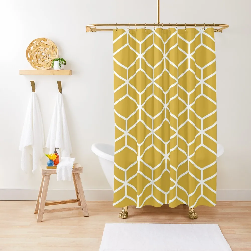 

Honeycomb Geometric Lattice in White and Light Mustard Yellow Shower Curtain For Bathroom Curtain