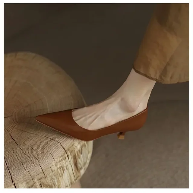 Luxury Pumps Shoes for Women Heeled Woman Medium Heel Stiletto Heels High Sandal Party Office 2019 Elegant Brown Small Heel Sexy 2