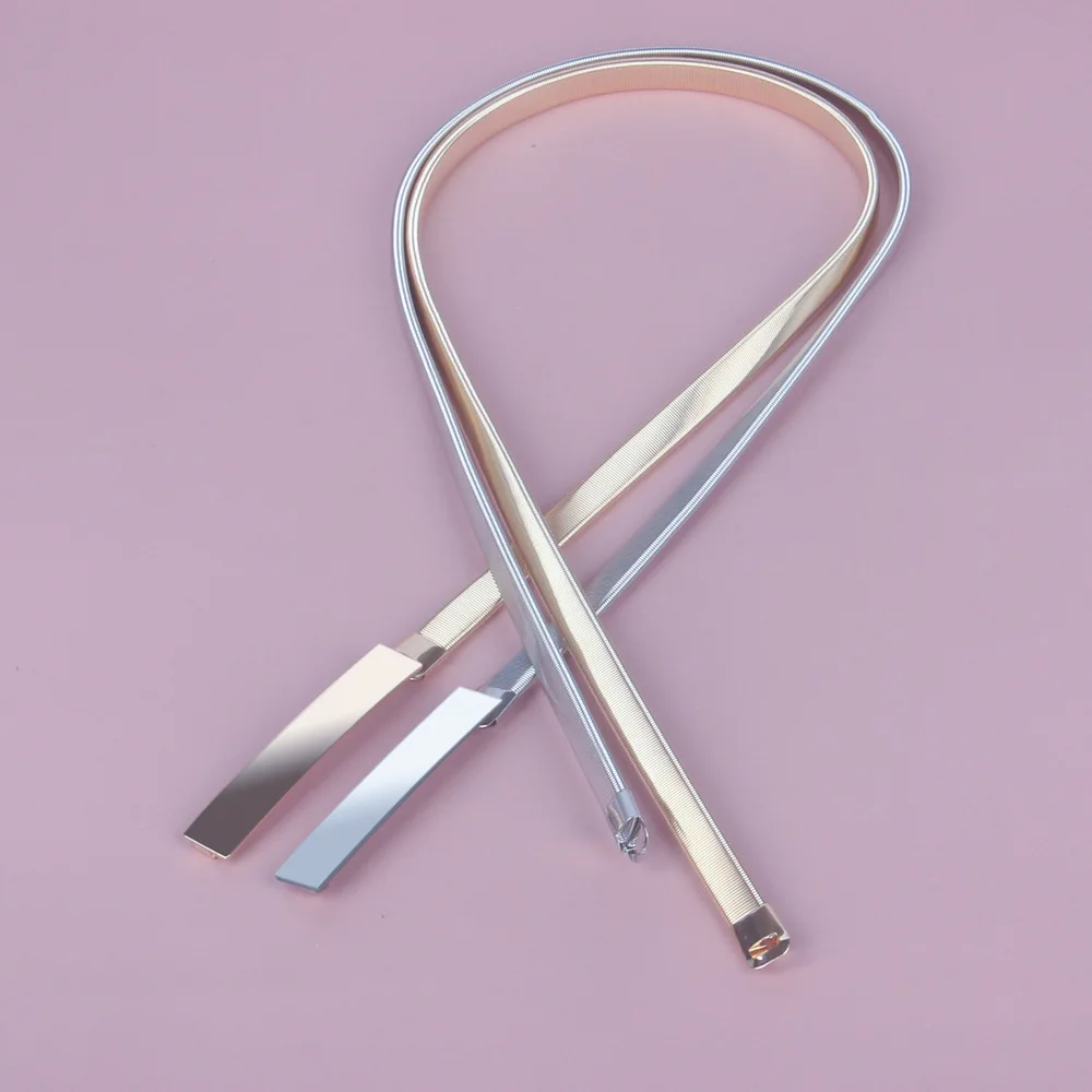 Fashion Belt Dress Simple Versatile Fashion Women Belt Thin Skinny Metal Gold Elastic Buckle Waistband Belt Dress Accessories