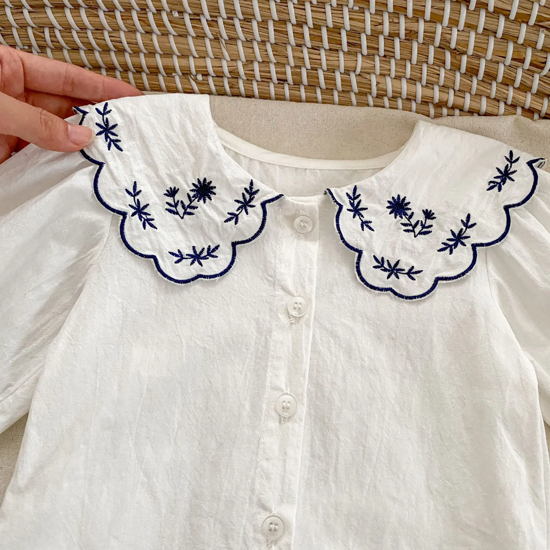 8509 Baby Girl's Clothes Spring New Embroidered Lapel Girl's Long Sleeve Shirt 0-3Year Doll Shirt Tops