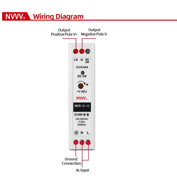 Description Picture 3 of itemNVVV MDR Series Din Rail Switching Power Supply 12V 24V Power Supply 10W-100W 110/220v AC To DC Voltage Stabilizer Transformer