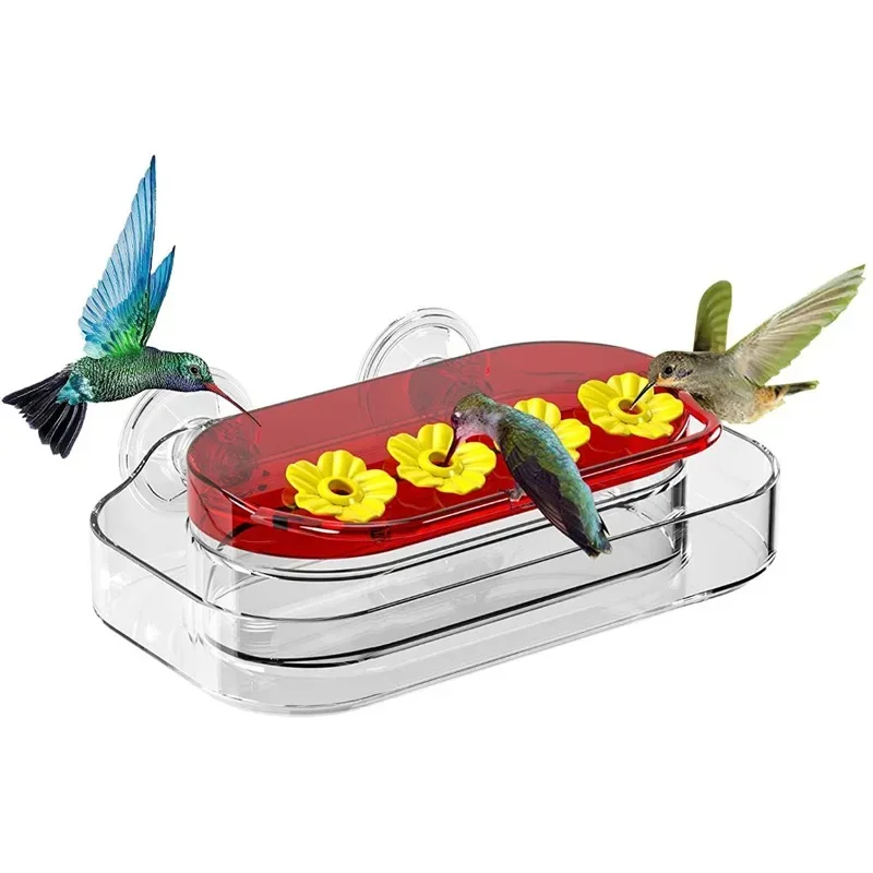 Hummingbird Feeder with 4 Feeding Ports Hummingbird Feeder Strong Suction Cups Window Hanging Garden Bird Water Drinker Bottle