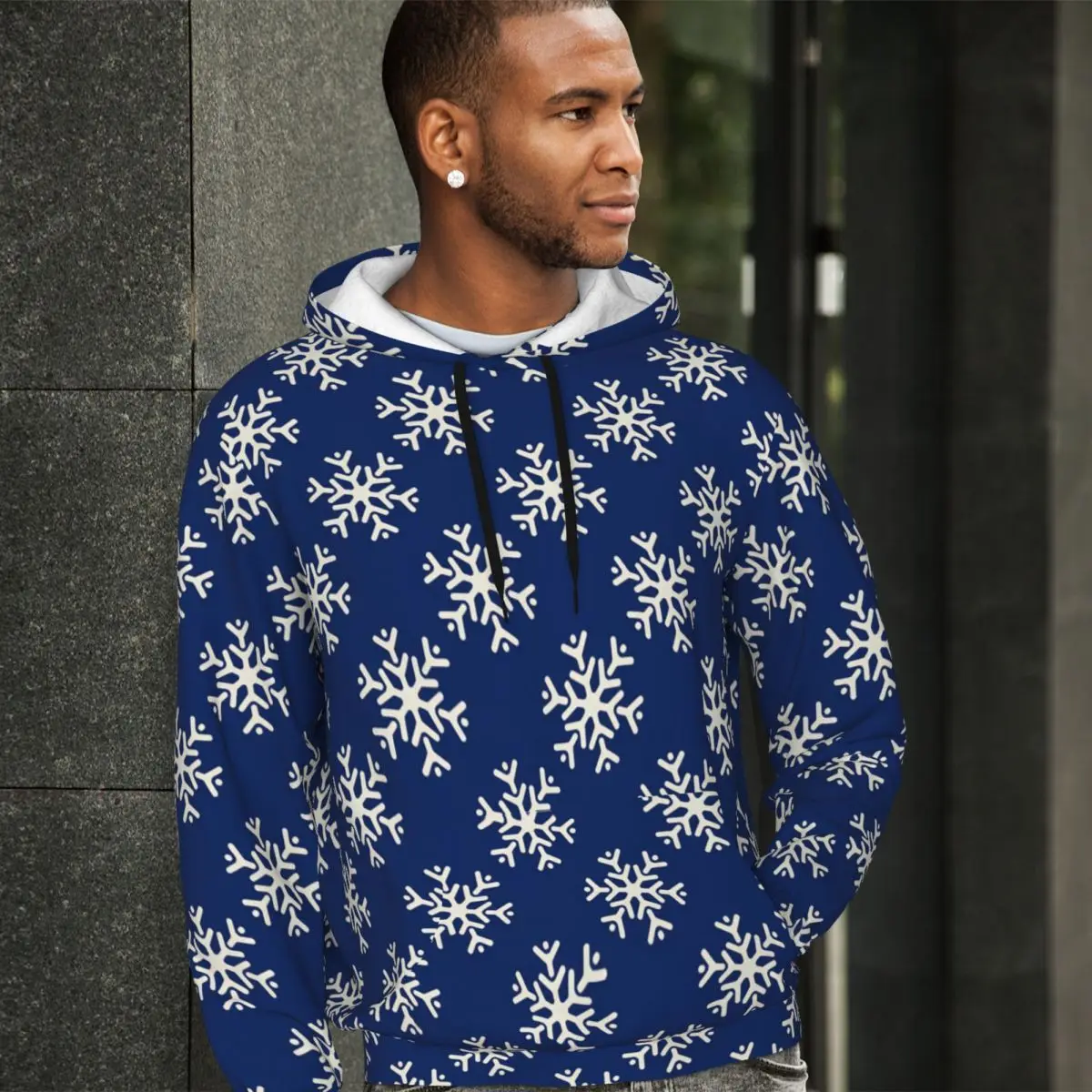 

Толстовка мужская с капюшоном, уличная одежда с белыми снежинками, классное худи, свободная теплая кофта оверсайз, на зиму, Рождество, y2k