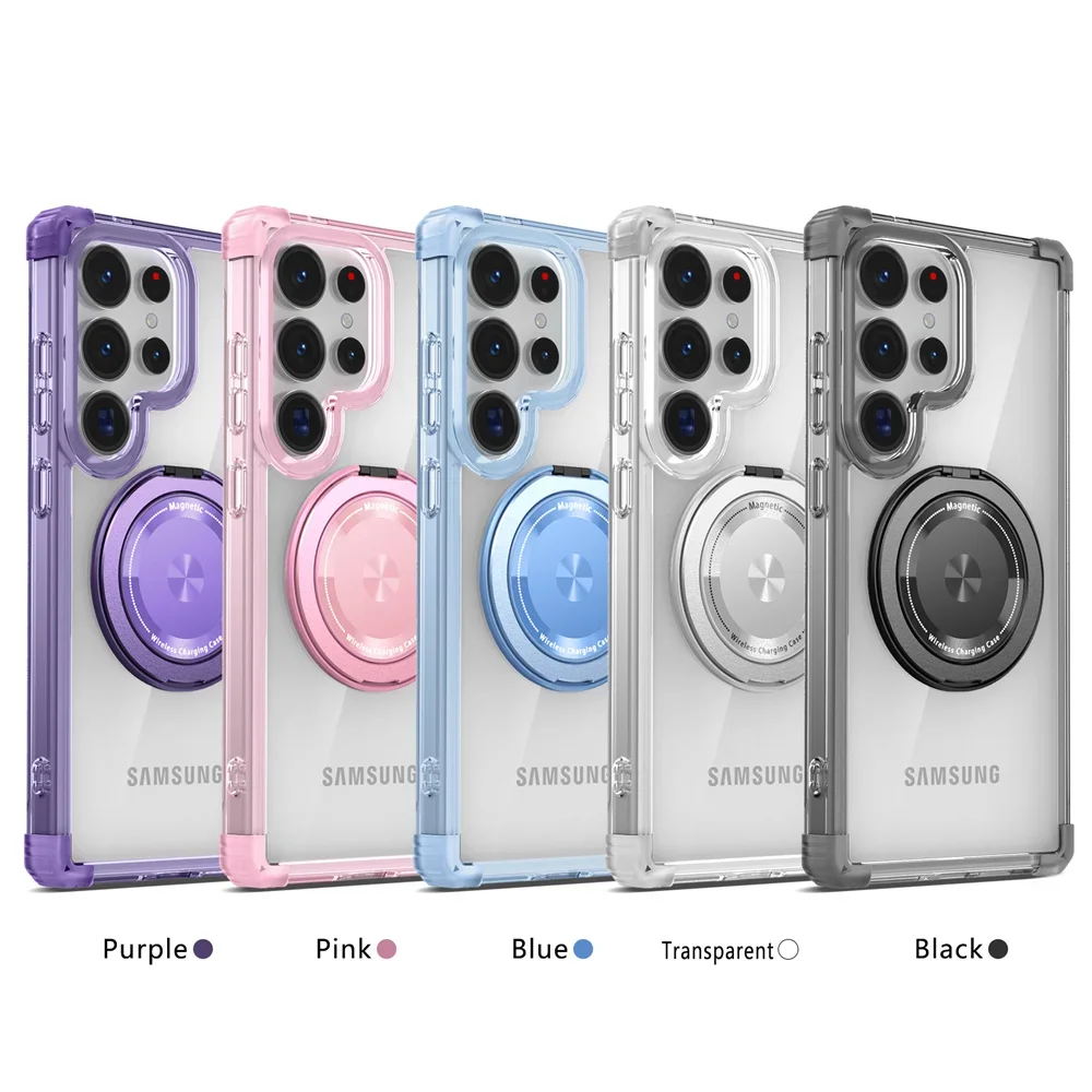 Rotating Magnetic Folding Stand Transparent Phone Case - Armor Shockproof Cover