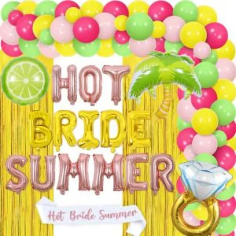 

Hot Bride Summer Decor Beach Bachelorette Party Decor Fringe Curtain Sash Palm Balloons for Women Girl Bridal Shower