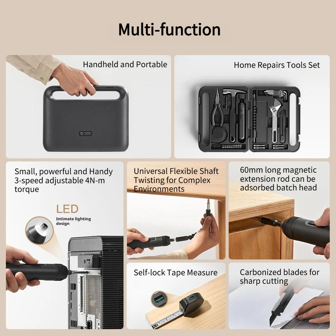 Mijia Power Tool Combo Kits Electric Screwdriver Self-lock Tape Measure Pliers Wrench Home Household DIY Hand Tool Kits 3