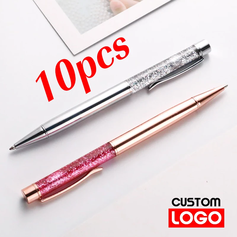 10Pcs/Lot Creative Gold Foil Oil Pen Custom LOGO Crystal Wafer Pen High-grade Metal Signature Pen Engraved Name Stationery 10pcs metallic foil bubble mailer makeup gift bag colorful padded wrap packaging bubble envelope padded laser silver mailing bag