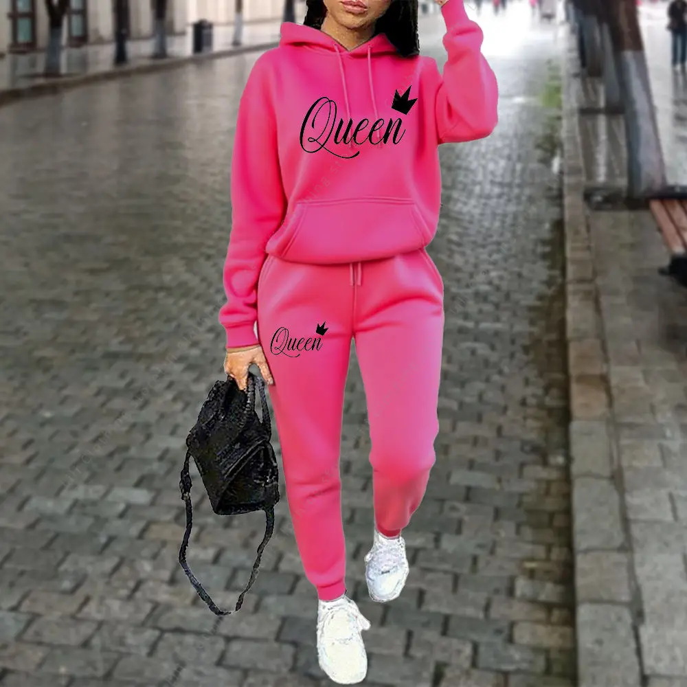 Queen Letter Hoodie & Joggers Set
