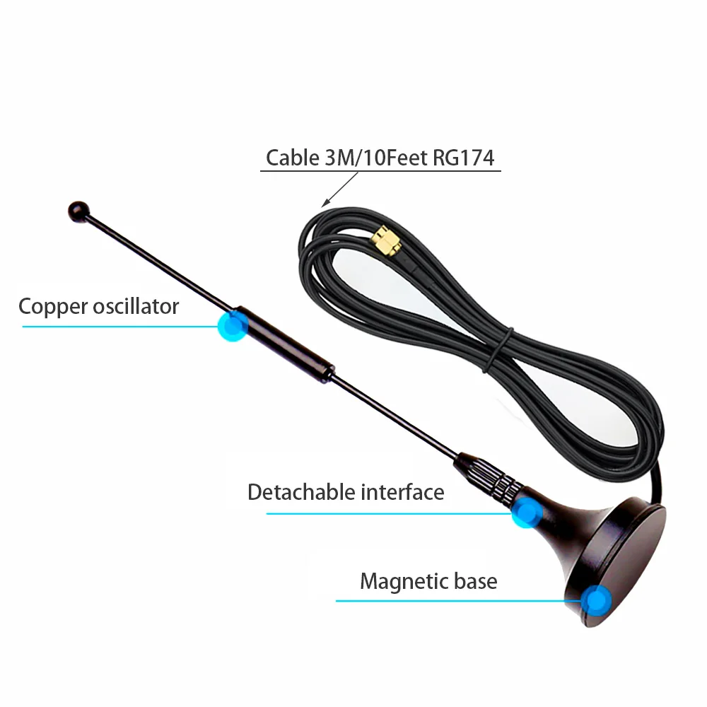 433MHz 7dBi hight 이득 무 지향성 안테나 스마트 홈 데이터 전송 인터폰 LORA 모듈 용 마그네틱베이스 10ft 케이블
