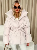 Manteaux courts marron à col montant pour femme, couleur unie et épais, élégants, nouvelle collection hiver, vestes bouffantes solides, Streetwear pour dames 4