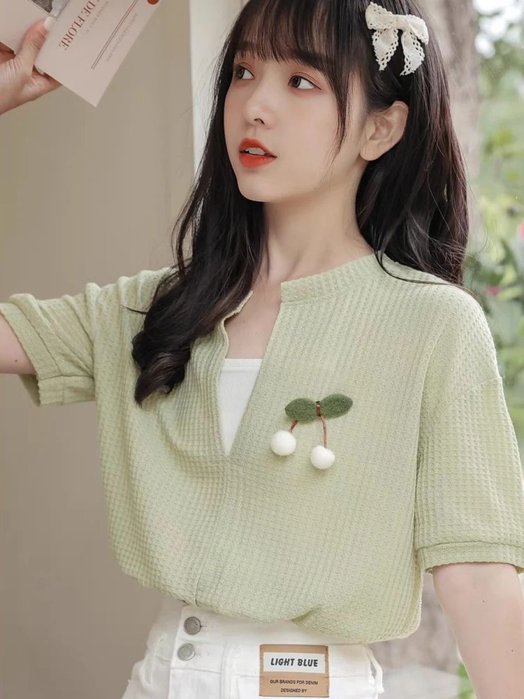 

Милая футболка Zoki, женские топы в стиле преппи с коротким рукавом и имитацией двух элементов в стиле пэчворк, летние модные Универсальные женские дизайнерские Элегантные футболки