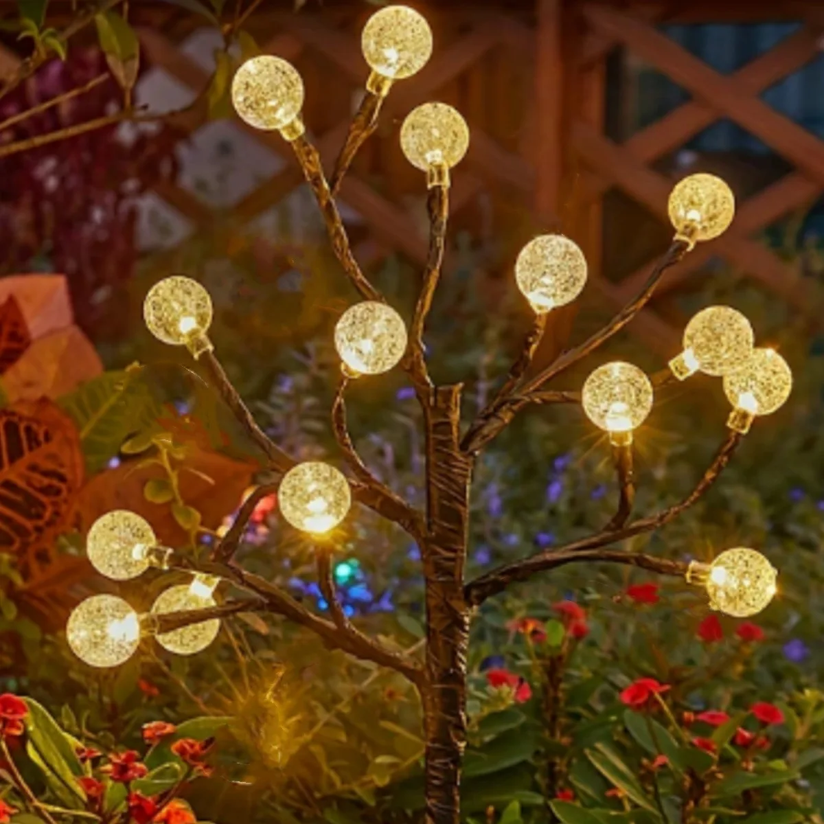 Crystal Solar Ball Tree Branch Design Solar Light Fairy Atmosphere Waterproof Ground Pathway Lights Christmas Decoration