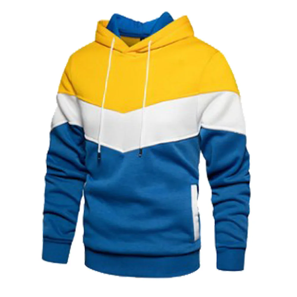 Men Fleece Sweater Street Casual Sports Sweaters Loose Side Seam Pockets Hoodie Color Matching Hooded Hoodies Autumn and Winter