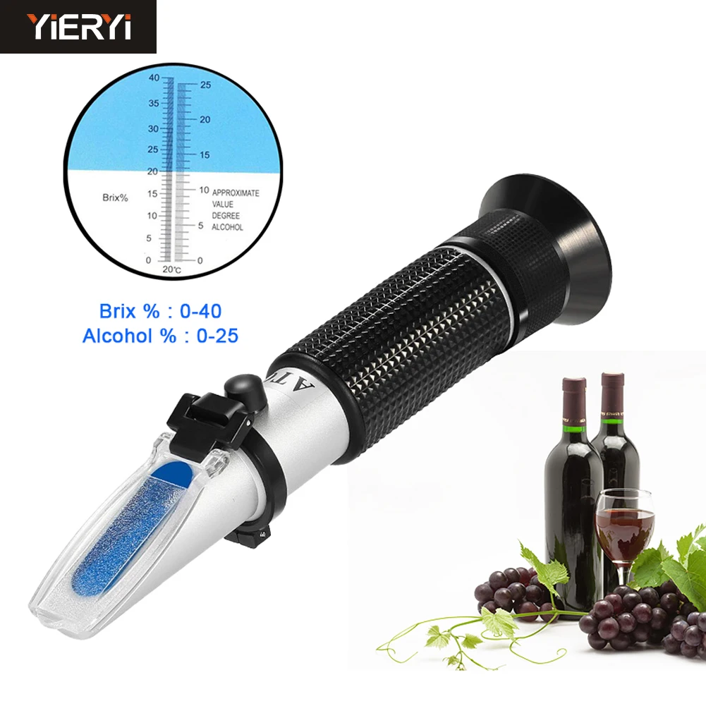 Atc Handheld Brix Refractometer Alcohol Densitometer Sugar Concentration Wine Grapes 0 0 Non