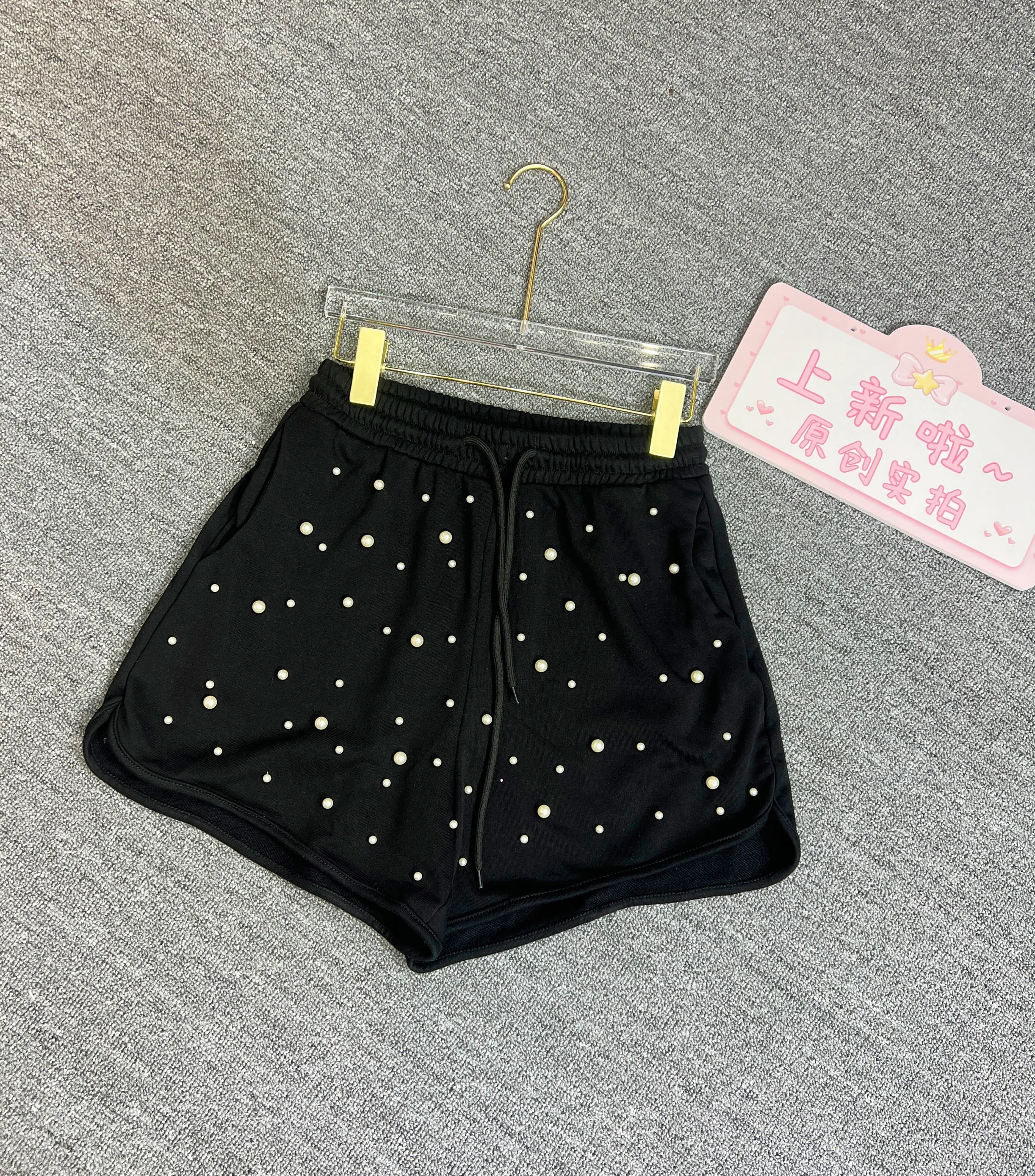 Heavy Beads Casual Pants for Women 2024 Summer Clothes New Fashion High Waist Loose Slimming European Sports Wide Legs Shorts