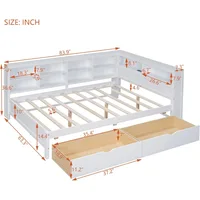 Daybed with Storage Drawers and Bookcase, L-Shape Daybed with USB Ports and Headboard with Storage Headboard, Corner Bed Frame 2