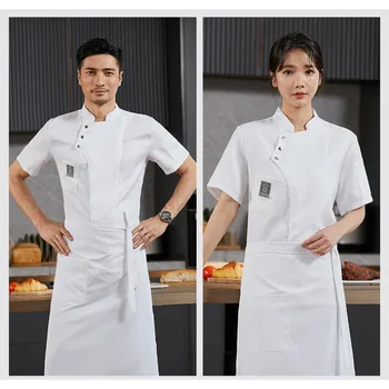 Grade Summer Chef's Attire: Cross - Over Top with Three Buttons Work Uniform Top
