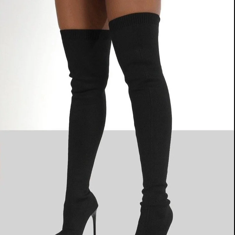 2022 New Women Knee-High Boots Sexy High Heels Socks Shoes Winter Breathable Knitting Sock Thigh High Boots Ladies Shoes