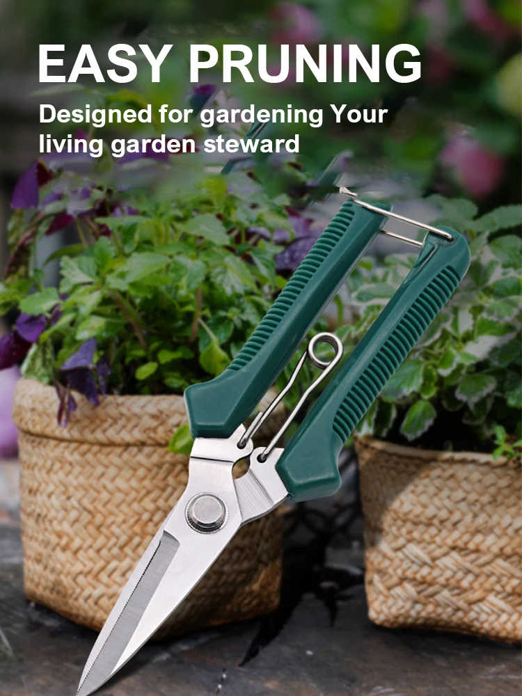 190mm Green/Red Straight Head Pruning Shears Stainless Steel Non Slip Handle Garden Scissors for Bonsai Household Use