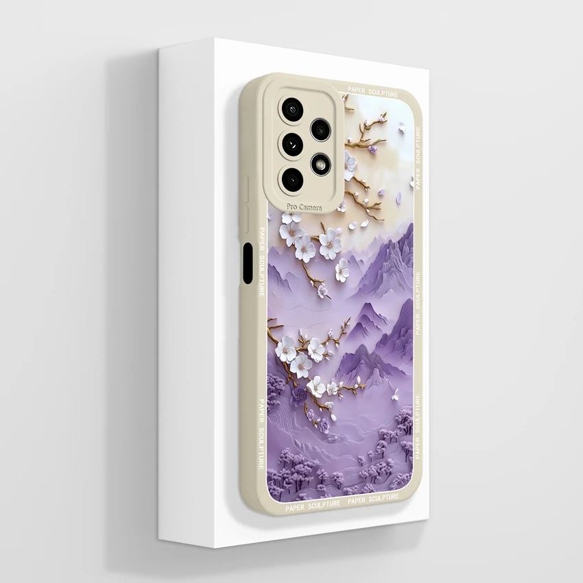 Beautiful Plant Flower Design Liquid Silicone Shockproof Cellphone Case w/ Screen Protector