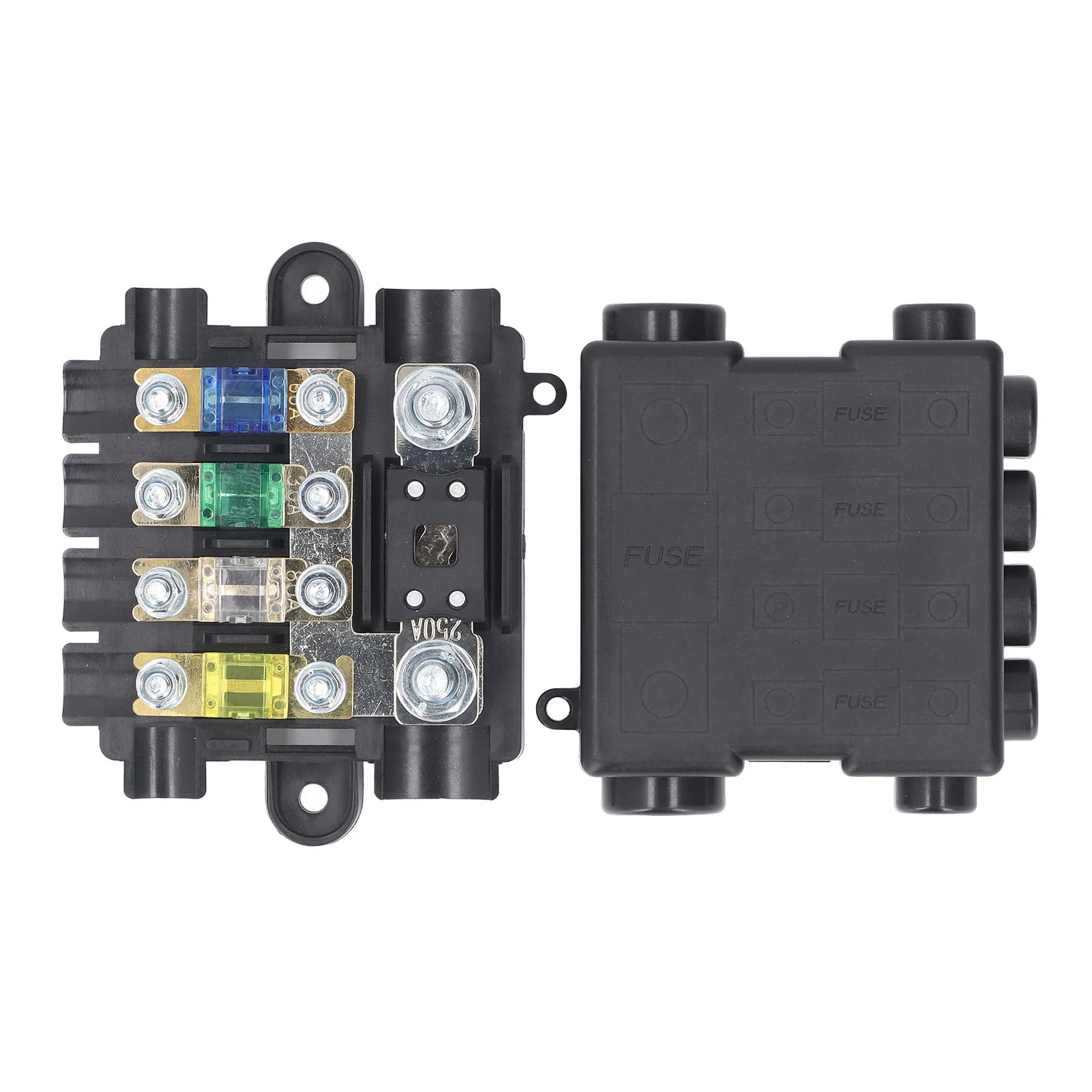 5 Way Fuse Box 12V 24V Power Distribution Fuse Block Holder with 30A 60A 80A 100A 250A Fuses