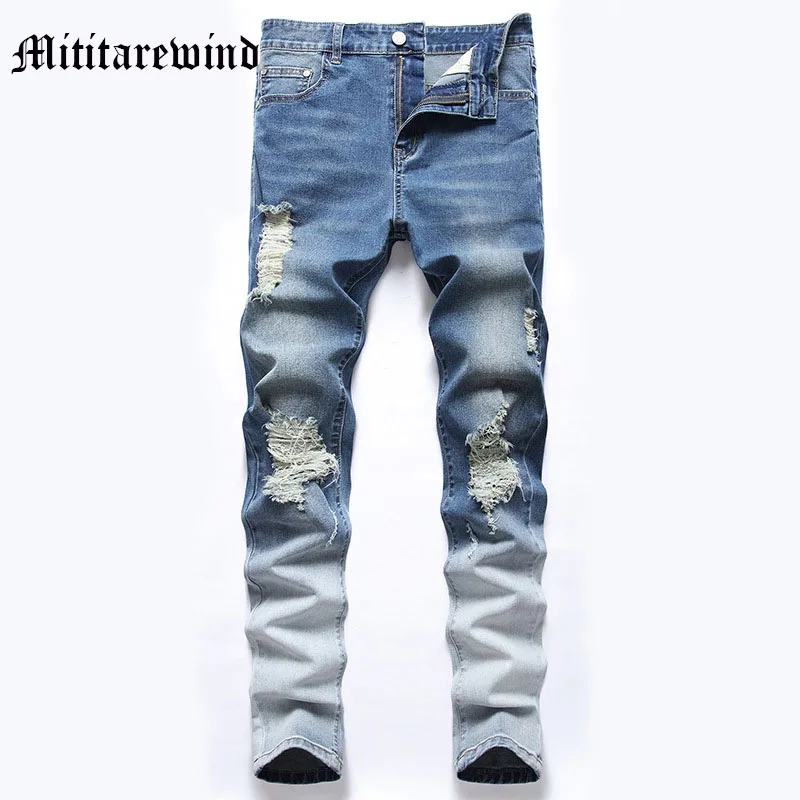 

Summer Hip Hop New European and American Men's Clothing Slim Casual Skinny Jeans Gradient Color High Street Trousers