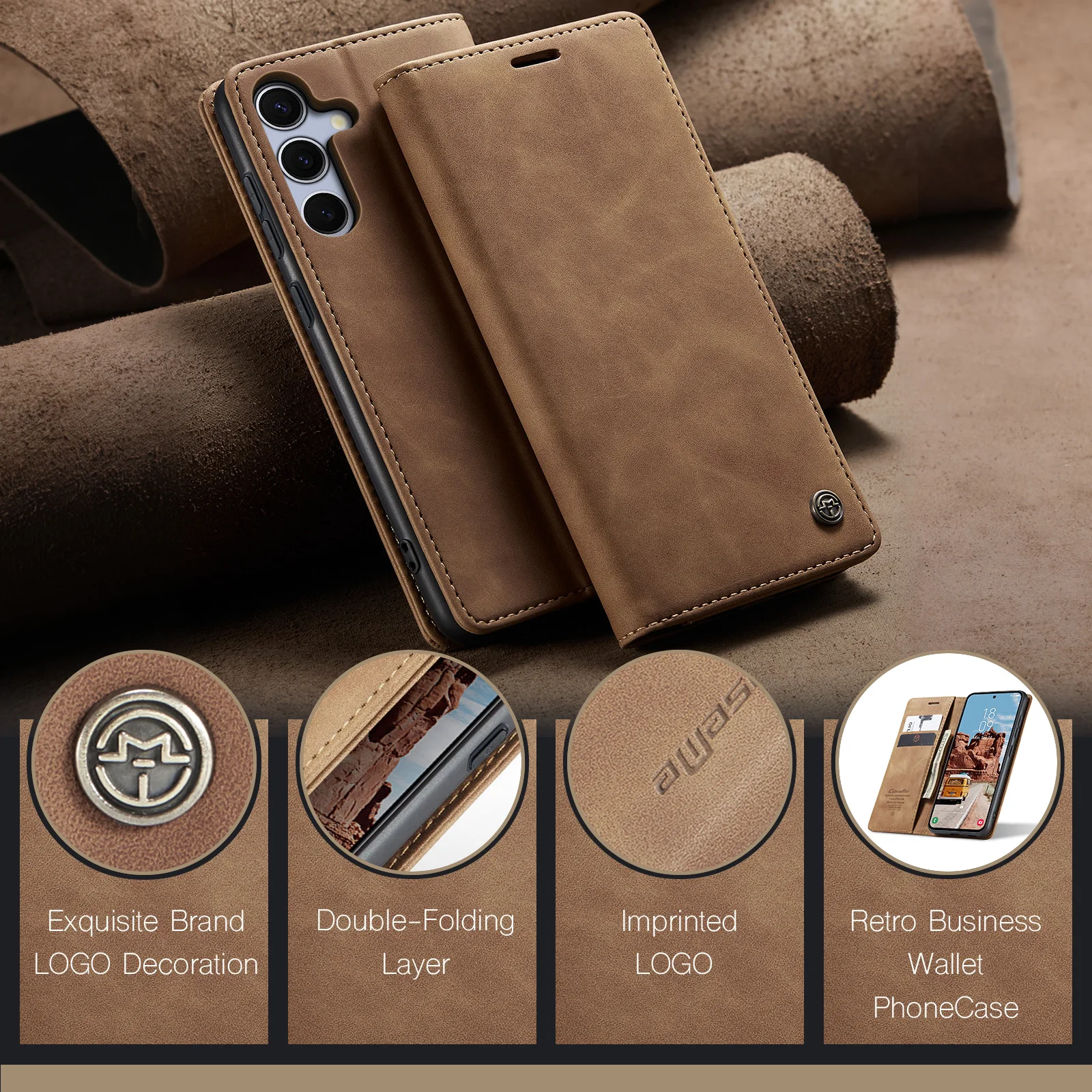 Luxury Retro Leather Wallet Phone Case with Multiple Card Slots and Stand Function