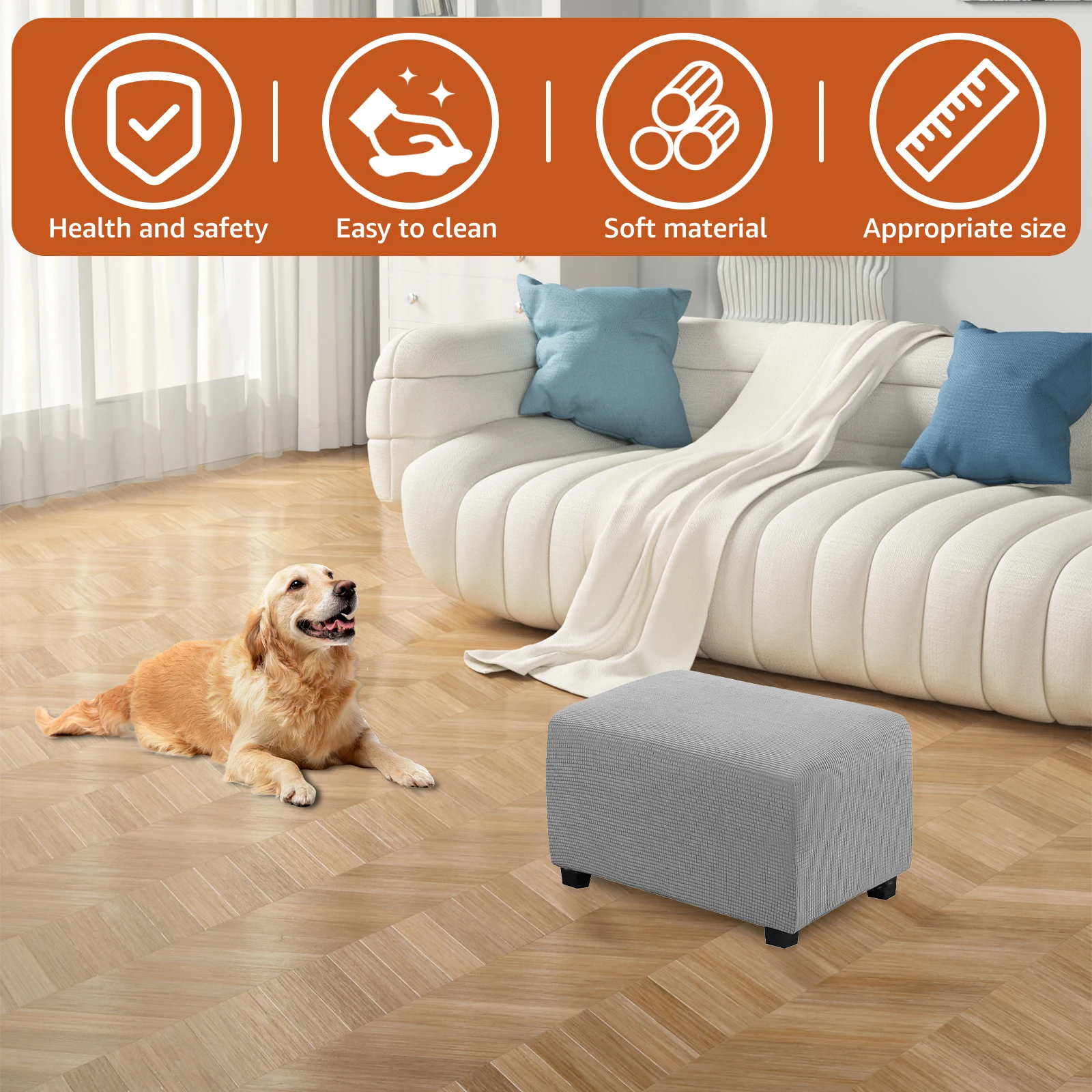 Rectangular Ottoman Cover L/XL Elastic Footstool Cover 360 Degrees All-inclusive Footrest Protector Wear Resistant Breathable