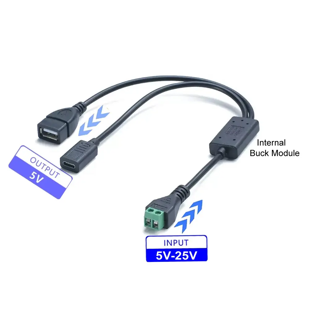 12V 24V를 5V 3A로 변환하는 DC 스텝다운 벅 컨버터 전원 공급 모듈, 2핀 DC-DC XT60-USB/타입-C 스텝다운 어댑터 충전 케이블