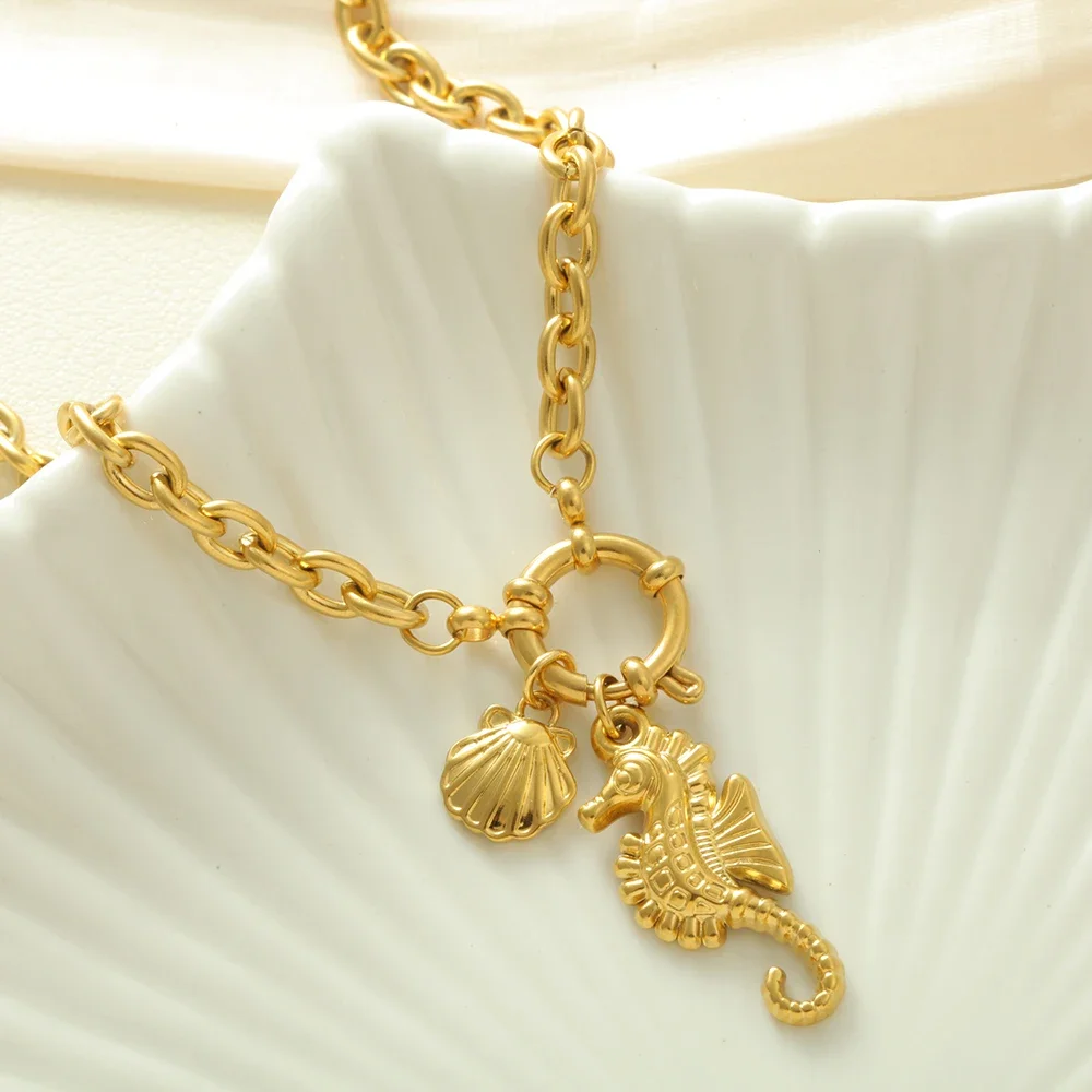 Strand Sommer Halskette Edelstahl Hals Golden DIY 2 Stück Anhänger Ozean Serie Mode Damen Chunky Schmuck Geschenk Großhandel – Detail 6