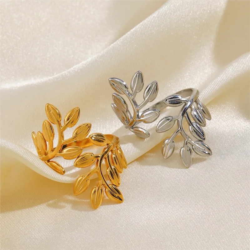 Finger Ring 316L Stainless Steel Irregular Leaves Open Ring For Women Men Hip Pop Party Jewelry