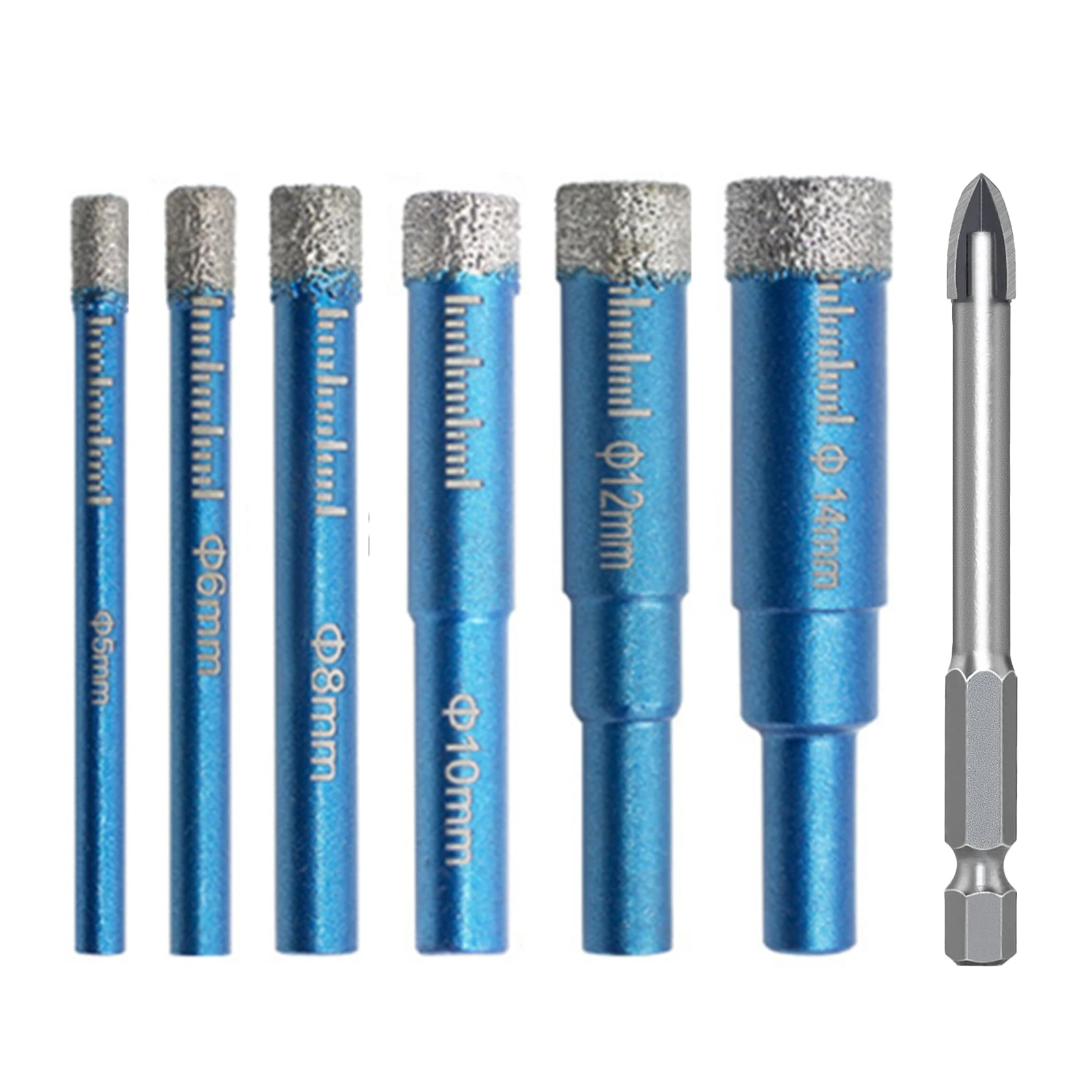 

7pcs Glass Diamond Hole Saw 5/6/8/10/12/14mm 8mm Carbide Cross Drill Bits Set For Tile Marble Granite Drilling Power Tools Parts