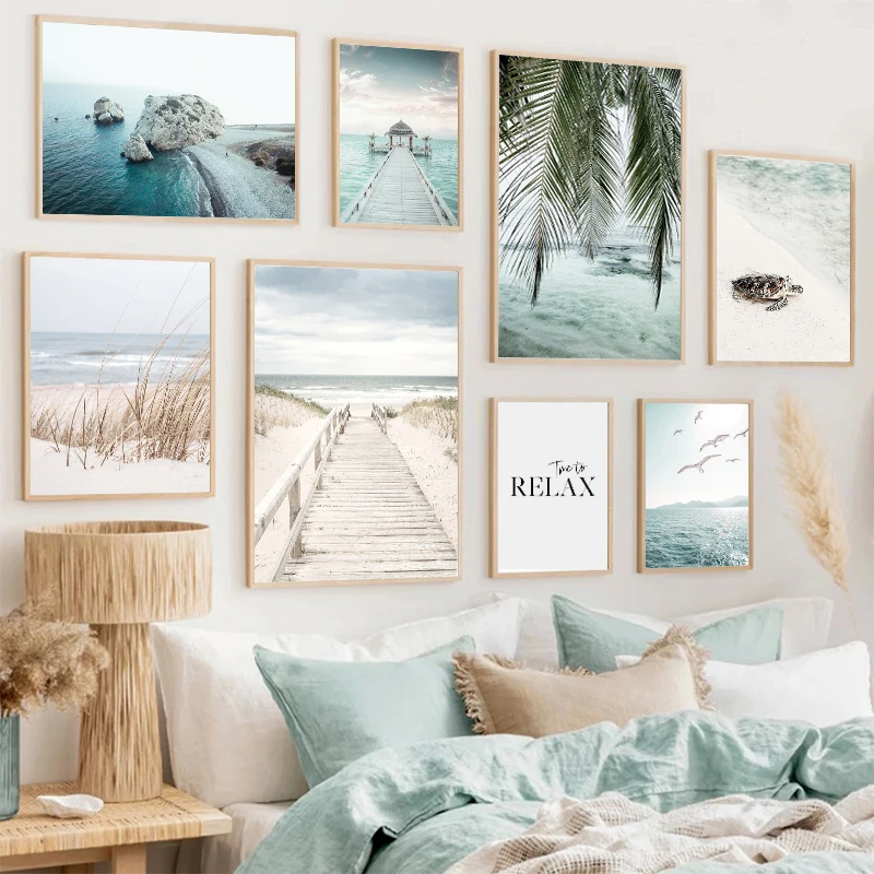 Summer Beach Wall Art Poster Stampe Bridge Leaves Turtle Seagull Canvas Painting Picture Nordic Room Home Decoration
