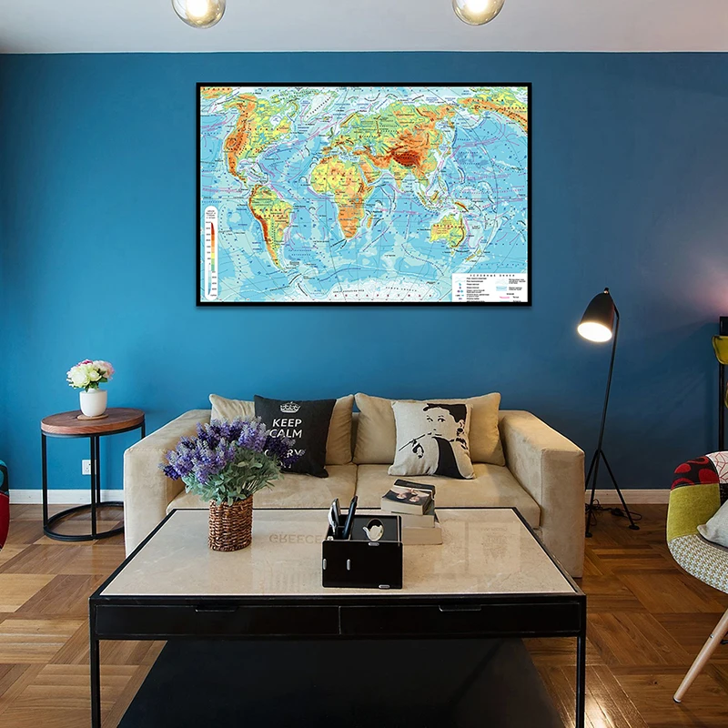 59x42cm Canvas World Map In Russian Wall Decorative Geographic Map of The World Wallpapers Education Office Supplies Travel Gift