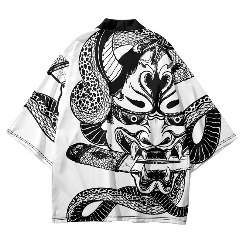 Streetwear Snake Demon Print Haori Fashion Men Women Cardigan Beach Yukata Asian Clothes Japanese Cosplay Kimono Plus Size