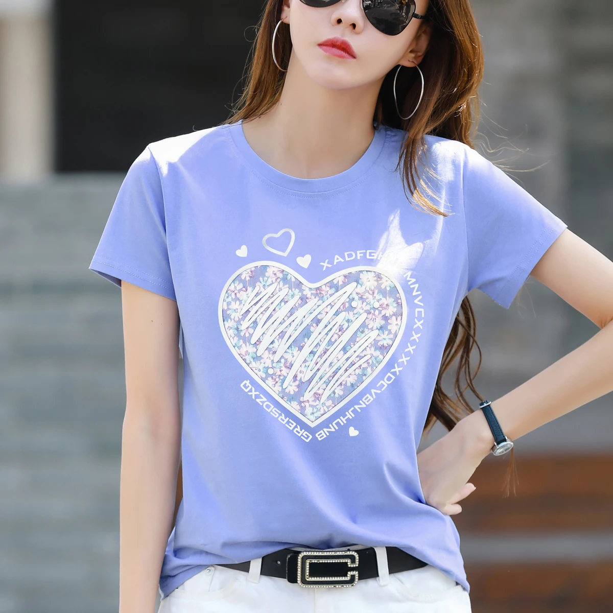 

TuangBiang Summer Printing letter 2024 Comfort Short Sleeve Cotton Women O-Neck T-Shirts Loose Casual Solid T Shirt Ladies Tops