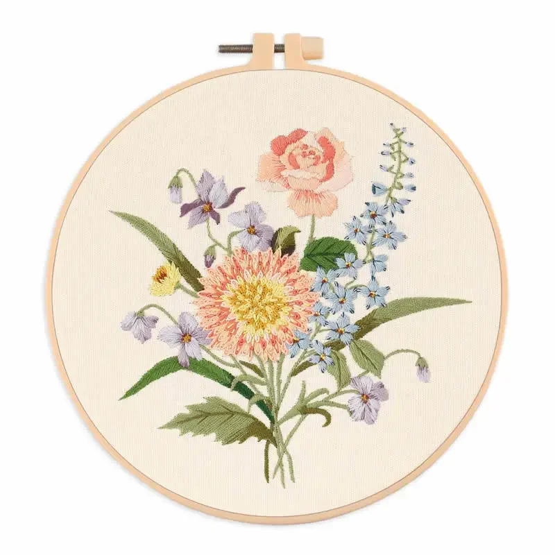 Floral Flower Pattern Embroidery Starter Kits with Patterns Embroidery Kit for Beginners Fabric Cross Stitch Kits for Adults DIY