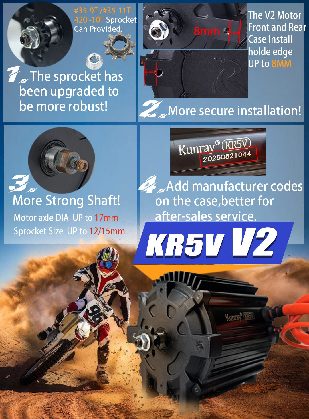 KR5V 레이저 모터 더트 바이크 개조 키트 DC 엔진 72V 5000W 고토크 전기 모터 (MX 바이크/고카트용) 최대 출력 10KW