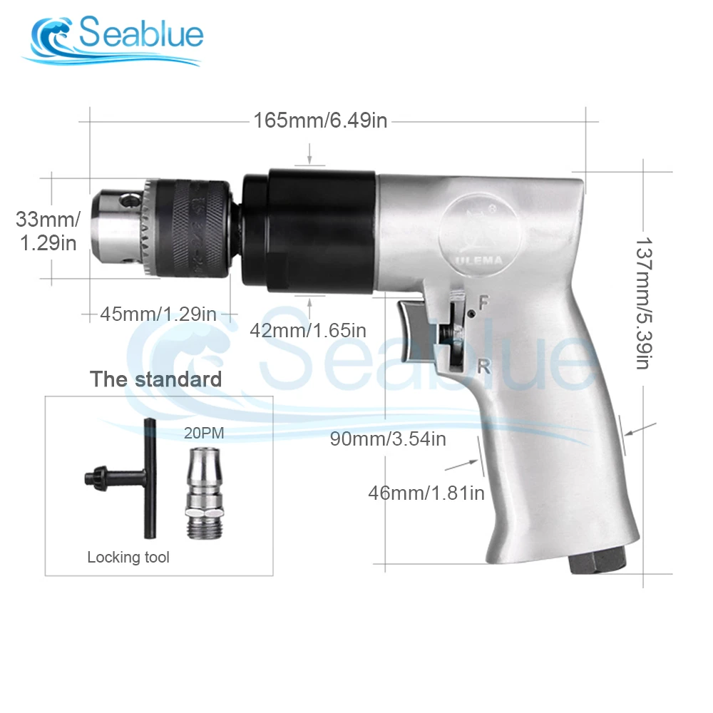 Trapano pneumatico a pistola a batteria ad alta velocità da 3/8 "1800 giri/min trapano ad aria reversibile per perforazione di fori - immagine 4