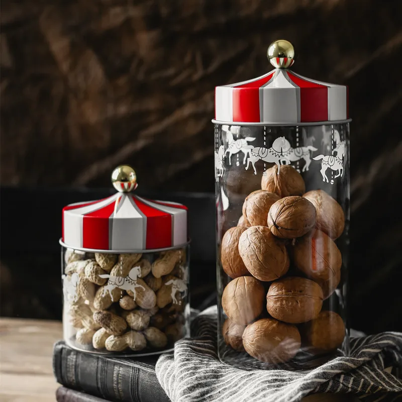 Nordic Creative Carousel Sealed Jar Glass Snack Grain Candy Storage Jar 2